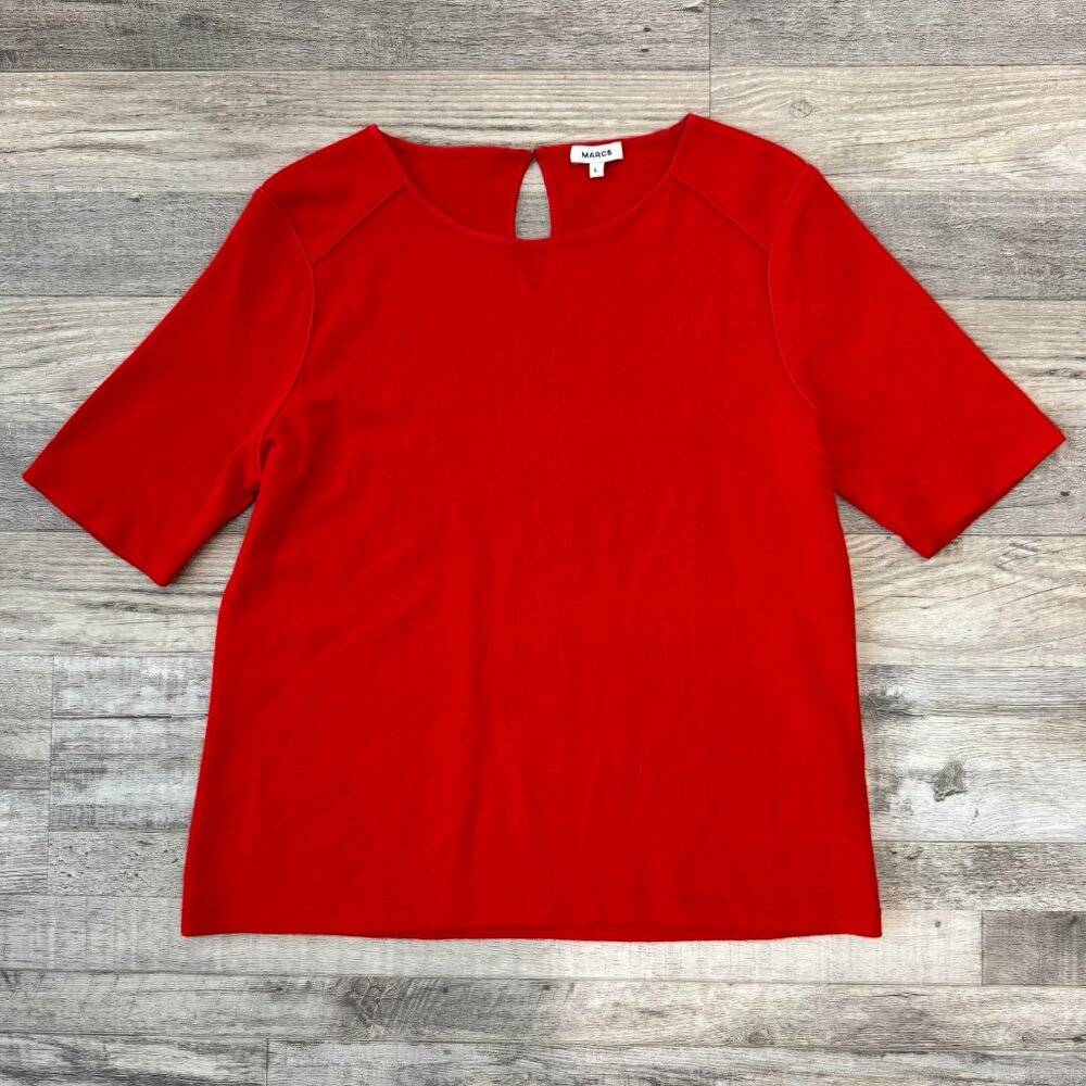 Marcs red short sleeve wool+silk top size large Q40